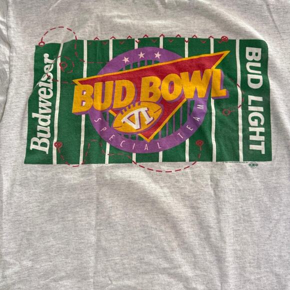Vintage Budweiser “Bud Bowl VI” Tee Gray - Size M - Single Stitch - Picture 7 of 8